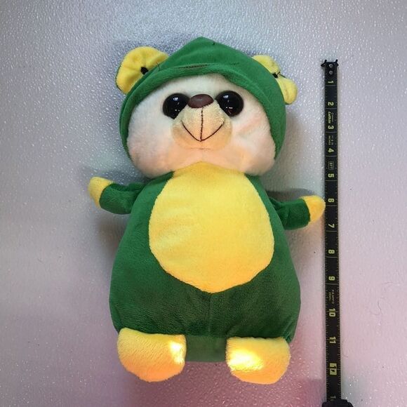 Cute Green and Yellow Plush Bear Toy with Hooded Frog Costume - Picture 7 of 8